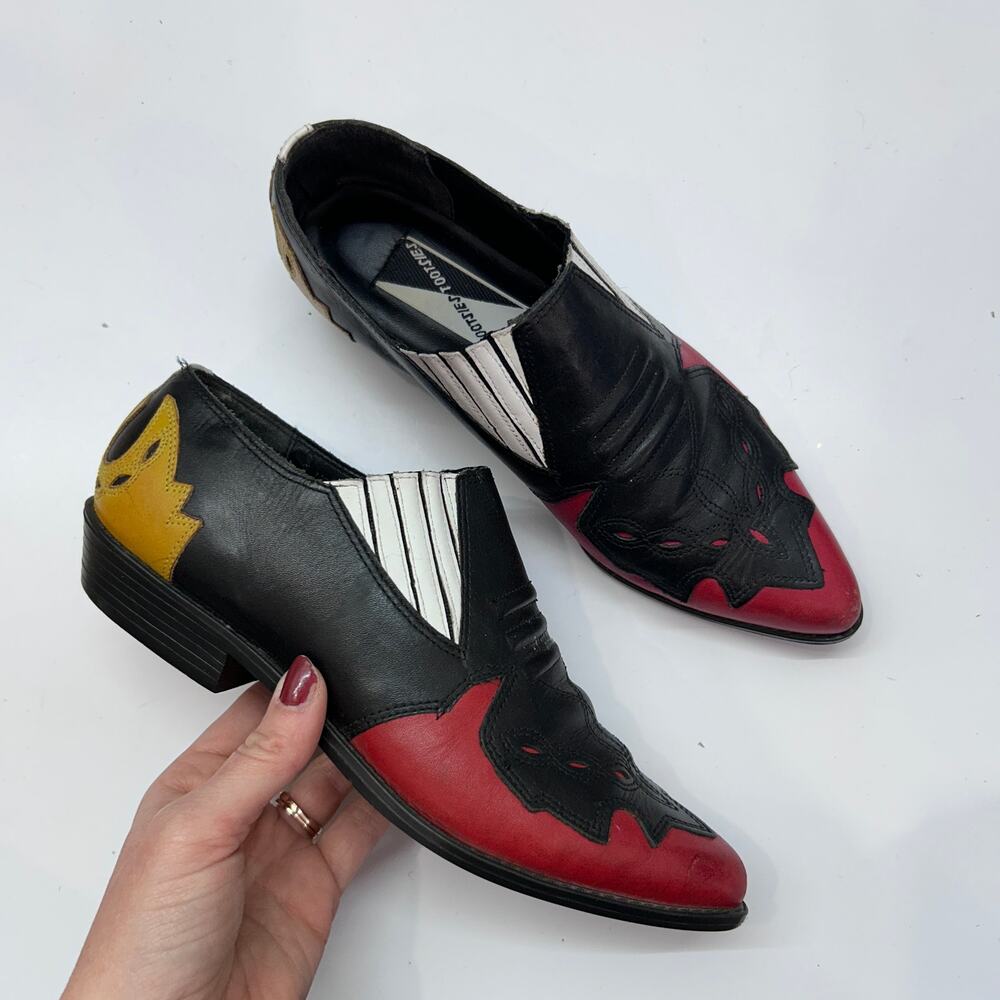 Vintage Retro Mootsies Tootsies Multi Colored Western Ankle Boots 8 Leather